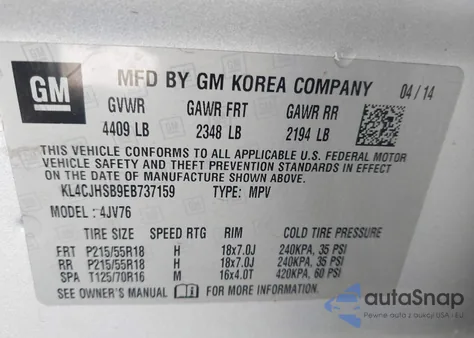 2014 Buick Encore Premium z USA, uszkodzony, nr VIN KL4CJHSB9EB737159